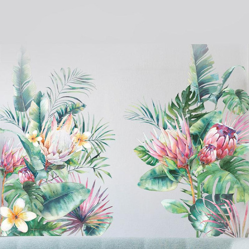 Calcomanías De Pared Con Hojas Y Flores, Pegatinas De Pared