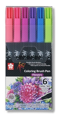 Kit 6 Marcador Sakura Pincel Brush Koi Coloring - Flowers