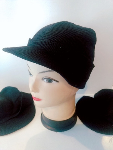 Gorro De Lana Negro Con Visera  X 6 Und  - Mayoristas -