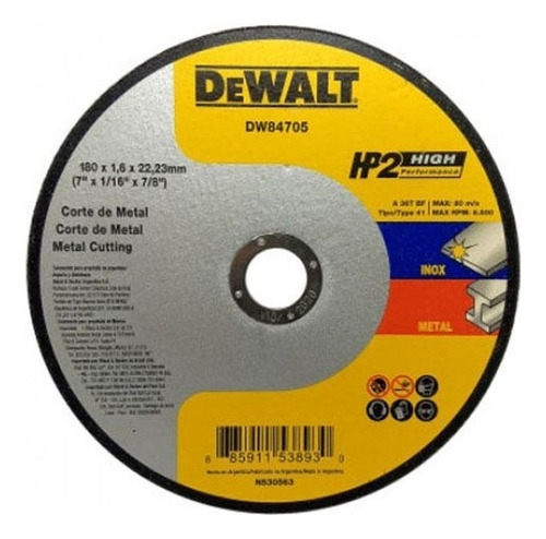 Disco De Corte Inox Dewalt Hp2 7 X 1,6mm - Dw84705 Cor Cinza-escuro