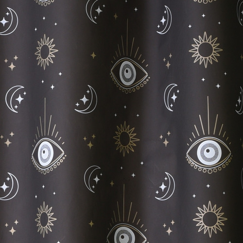 Caño Curvo De Ducha + Cortina De Baño + Alfombra + Ganchos Negro Ojo Turco