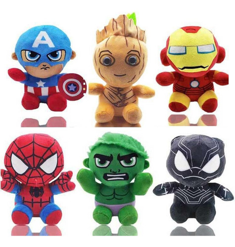 6pcs The Avengers Spiderman Captain America Muñeca Peluche 