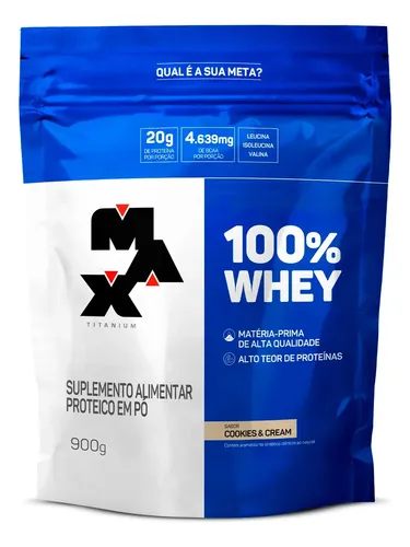 100% Whey 900g Refil Max Titanium Whey Concentrado Sabor Cookies ...