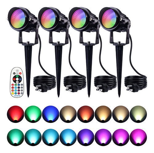 Foco Led Rgb 12w Para Exteriores, Luces Paisaje Control Remo