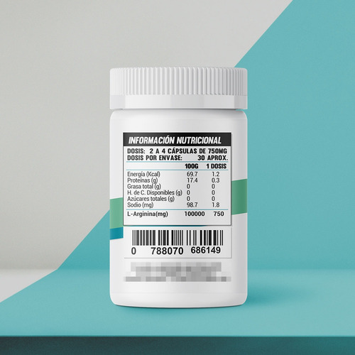 Imagen 2 de 3 de L-arginina 120 Cápsulas 750mg Sabor Natural