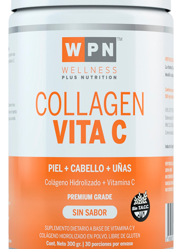 Wpn Wellness X2 Collagen Vitamina C Colágeno Sin Sabor 300gr
