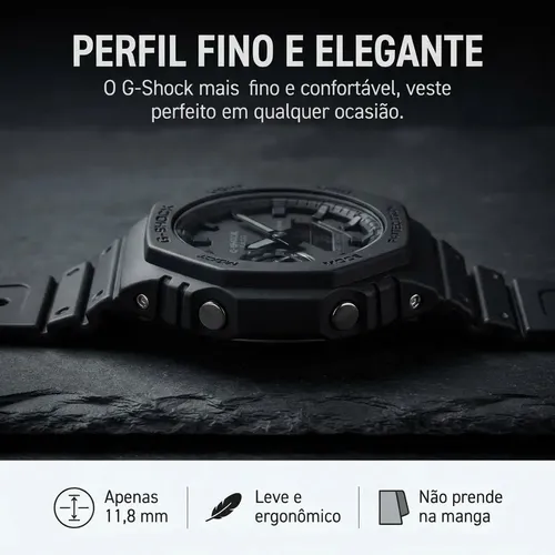 Relógio Masculino G-Shock GA-2100-1ADR Preto de Resina Analógico