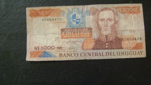 Antiguo Billete Uruguay 5000 Nuevos Pesos Moneda Nacional