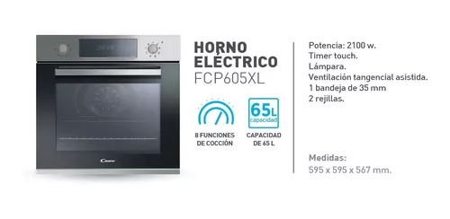 Horno Eléctrico Empotrable Candy FCP605X 65 Lts.