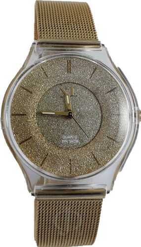 Reloj Xl Extra Large Dama Malla Tejida Fondo Glitter Colores