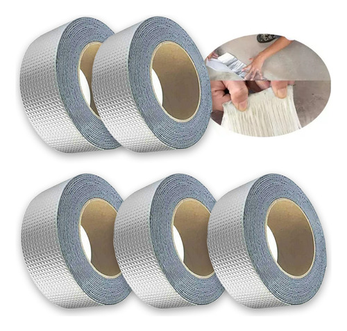 5 Rollos De Cinta De Butilo Superimpermeable De Aluminio