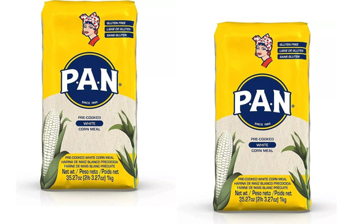 2 Harina Pan Precocida Maíz Blanco Sin Gluten 2 Kg Arepas