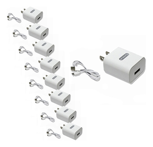 Cargador Salida Micro Usb 2a Carga Rápida Blanco Paquete 9