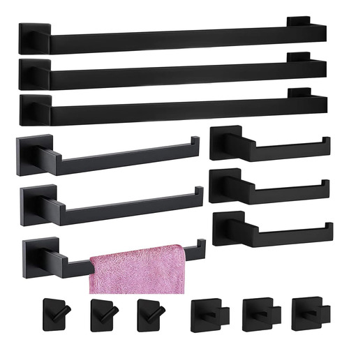 Juego De 15 Accesorios De Baño Color Negro Mate