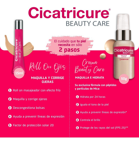 Kit Cicatricure Beauty Cure 50g + Cicatricure Roll On 15ml.