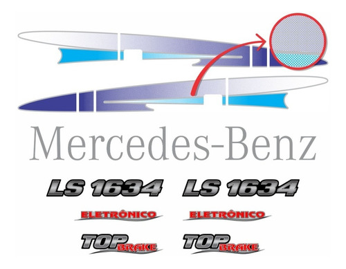Kit Faixas Emblemas Mercedes Benz Ls 1634 Eletrônico Azul