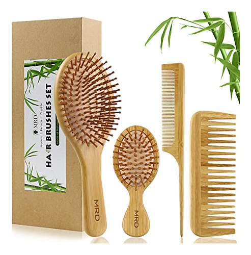 Hair Brush Set, Natural Bamboo Comb Paddle Detangling Hairbr