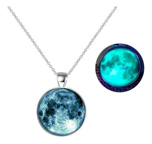 Collar Luna Llena Brilla Oscuridad Verde Fluorescente Mujer