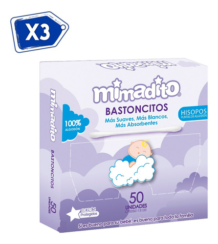 Hisopos Bastoncitos Mimadito 50 Unidades.
