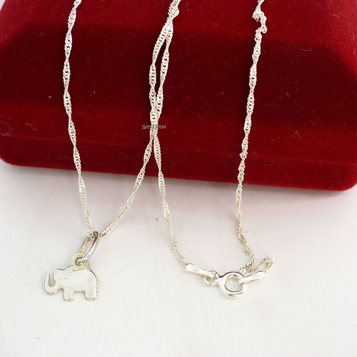 Conjunto Cadena Y Dije Elefante Calado Plata Suerte Color Plateado