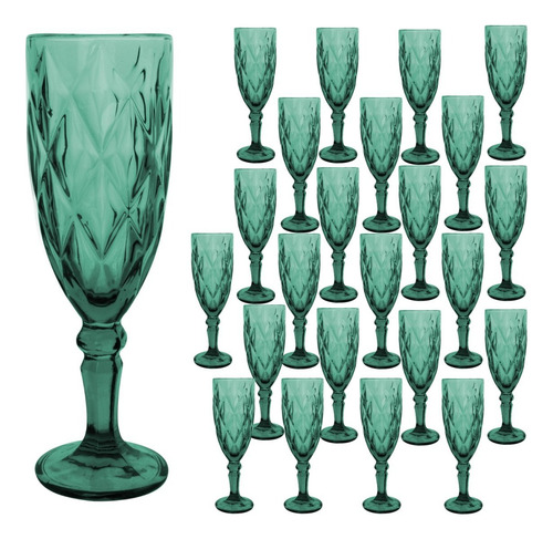Copa Labrada Champagne Vidrio Flauta Cristal 170ml Vittori Verde/ 24 Piezas