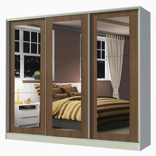 Ropero Closet Madesa 3 Puertas 3 Espejos Bm Color Blanco/Marrón