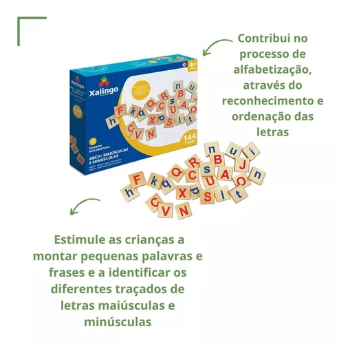 Jogo Educativo Brincando de Aprender c/ Alfabeto 144 Peças Madeira - Pais e  Filhos