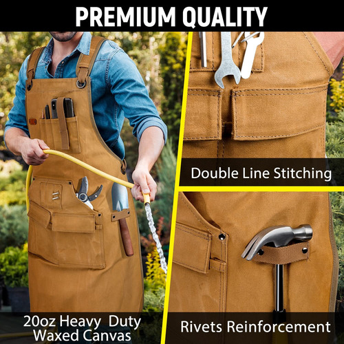 Delantal De Carpintero Ajustable Multiusos Lona Con Bolsillo