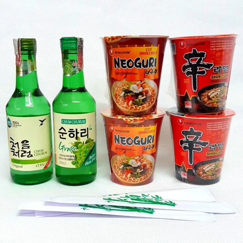 Kit 4 Lamen Coreano Copo (neoguri Shin) +2 Soju Uva Original