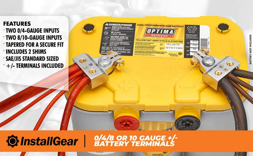 Installgear 0/4/8 Or 10 Gauge Battery Terminals With Shims -