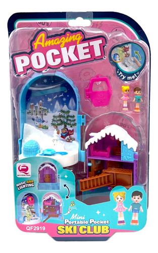 Playset Muñeca Pocket Ski Club Nieve Con Luz Y Sonido