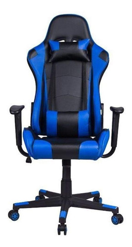 Cadeira de escritório Pelegrin PEL-3012 gamer ergonômica  preto e azul com estofado de couro PU