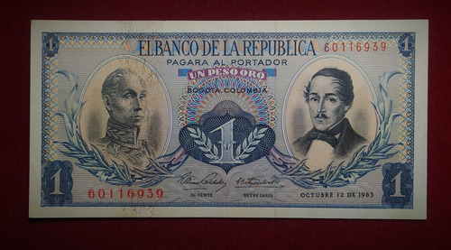 Billete 1 Peso Oro Colombia 1963 Pick 404