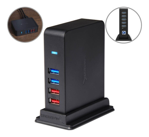 Hb-u930 Usb 3.0 Hub Con Eliminador 7 Puertos 2 Carga Rapida 