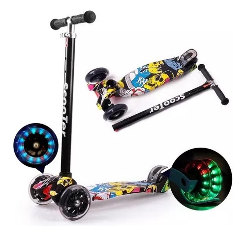 Monopatin Tripatin Scooter Con Luces Plegable Estampado