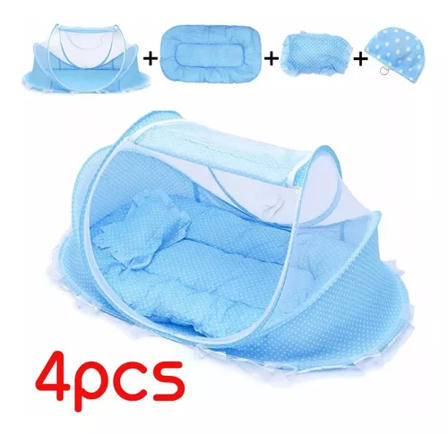 Mini Berço De Bebe Portátil Com Mosquiteiro Azul Ou Rosa Vira Cama Prático  Confortável E Barato