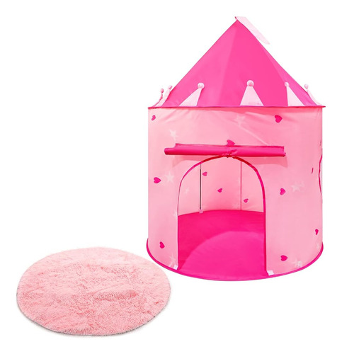 Woanger Princess Castle Play Tent Round Shaggy Area Rug Set 