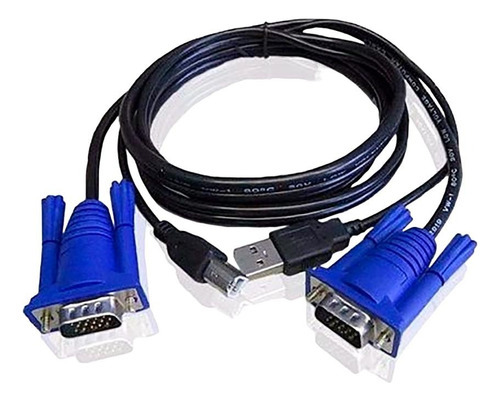 Cabo Kvm Vga/usb 1,80 Metros Vga E Usb 2 Em 1 Switch Kvm Cor Preto/Azul