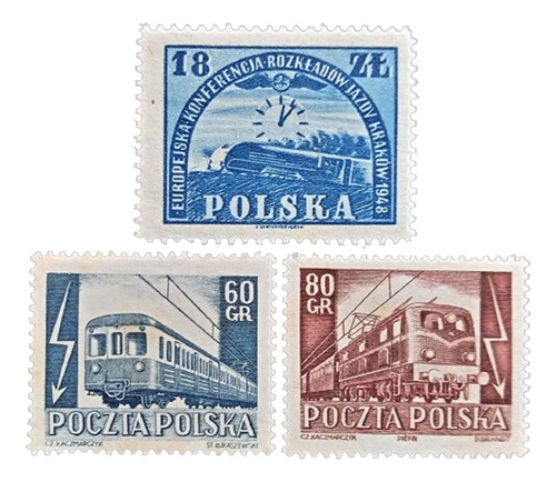 Polonia Trenes, Sellos Sc 435 + 612-3 1948-54 Nuevos L18584