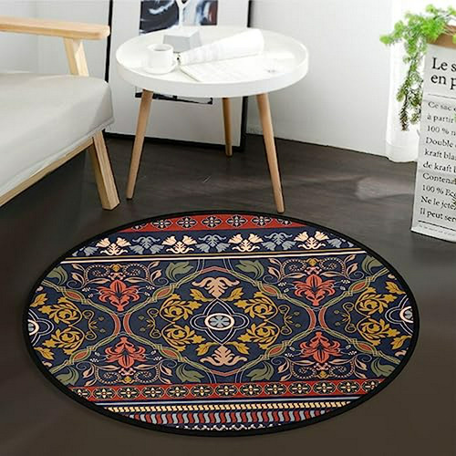 Alfombra Redonda Mandala Étnica Lavable 3 Ft Dormitorio