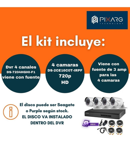Imagen 2 de 7 de Kit Camaras Hikvision X4+ Dvr Fullhd Lite P2p +disco O Balun