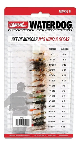 Kit 15 Moscas Fly Pesca Waterdog Ninfas Secas N°8 10 12 14