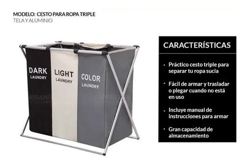 Imagen 2 de 4 de Cesta Canasto Plegable Almacenamiento Ropa Sucia Triple Xl