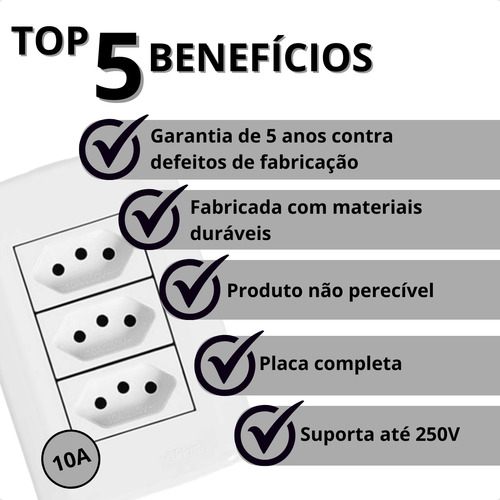 Tomada Tripla 10a Pluzi Modular Branca 250v 4x2 3p Pluzie