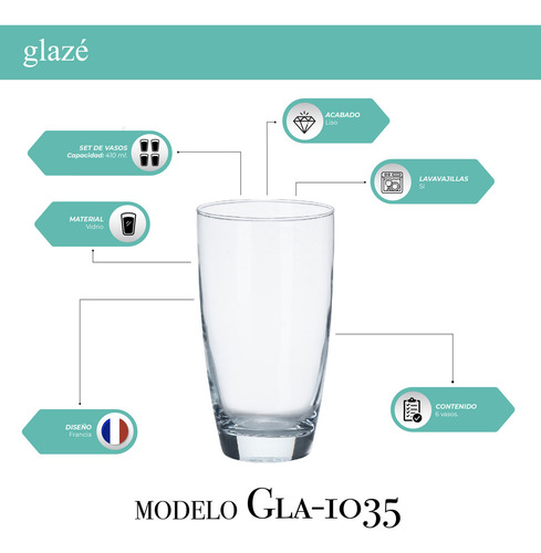 Set De 6 Vasos De Cristal Hb Glazé De 410 Ml. Color Transparente