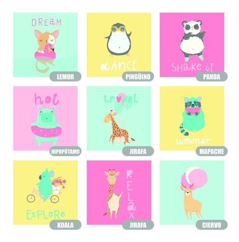 Imagen 2 de 3 de Cuadros Decorativos Infantiles Animalitos Animales Niños