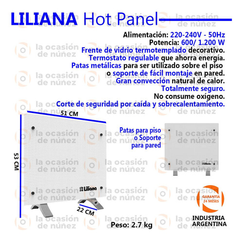 Imagen 2 de 6 de Panel De Vidrio Liliana Turbo Calefactor Piso Pared 600/1200