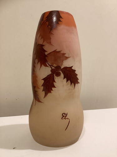Antiguo Vidrio Frances Ely 22 Cm. Florero Art Nouveau Rojo Flores (Usado)