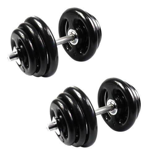 Imagem 1 de 7 de Kit Halteres Rosca Ajustavel + 24kg Anilhas Emborrachadas