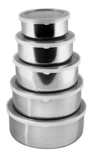 Conjunto De Potes Para Alimentos Inox Com Tampa Jogo 5 Peças